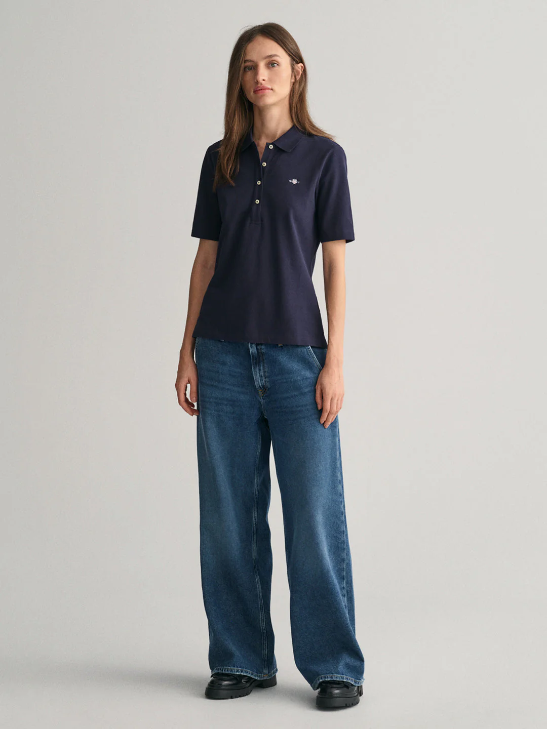 Gant Women Blue Solid Collared Short Sleeves Polo T-Shirt - Image 3