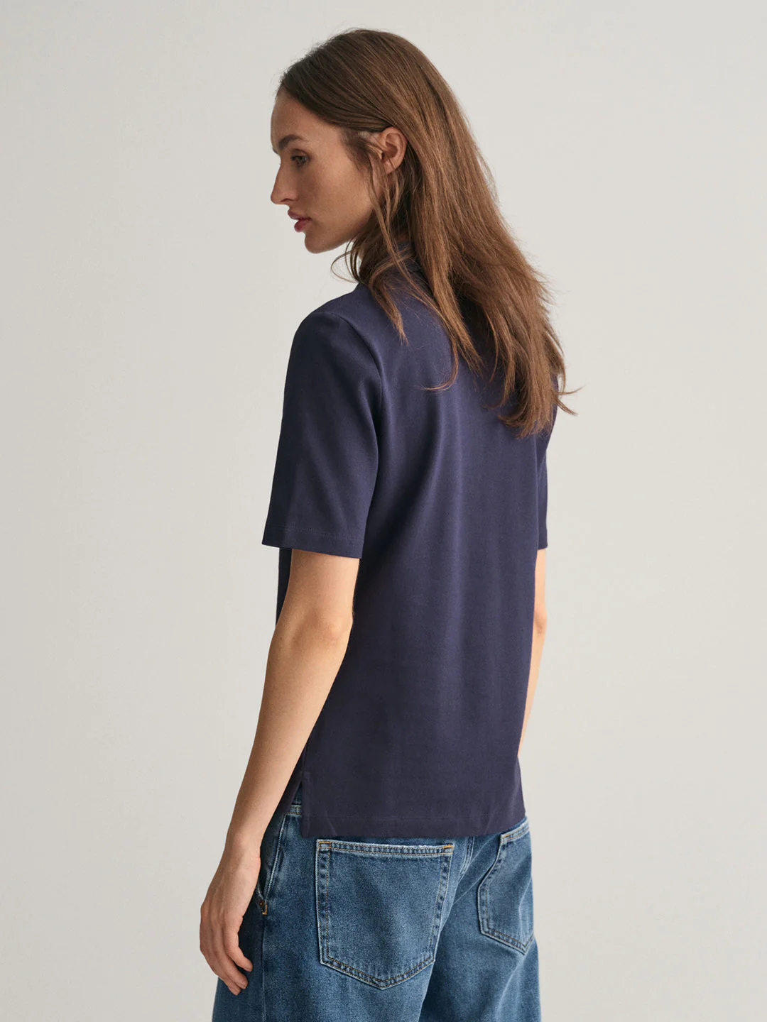 Gant Women Blue Solid Collared Short Sleeves Polo T-Shirt - Image 4