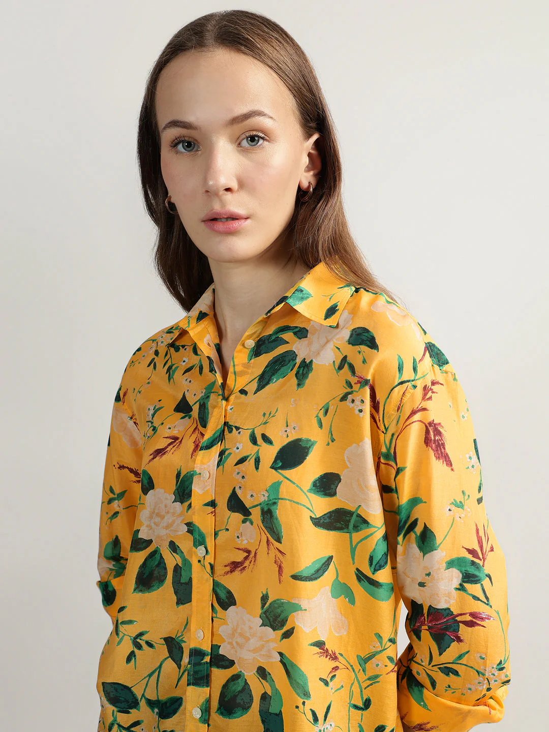 Gant Women Yellow Printed Spread Collar Full Sleeves Shirt - Image 4