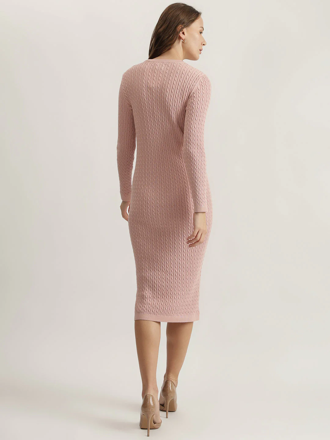 Gant Women Pink Solid Round Neck Full Sleeves Winter Dress - Image 3