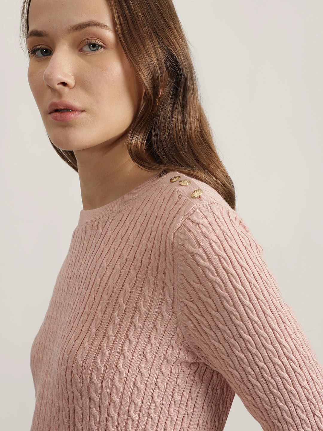Gant Women Pink Solid Round Neck Full Sleeves Winter Dress - Image 4