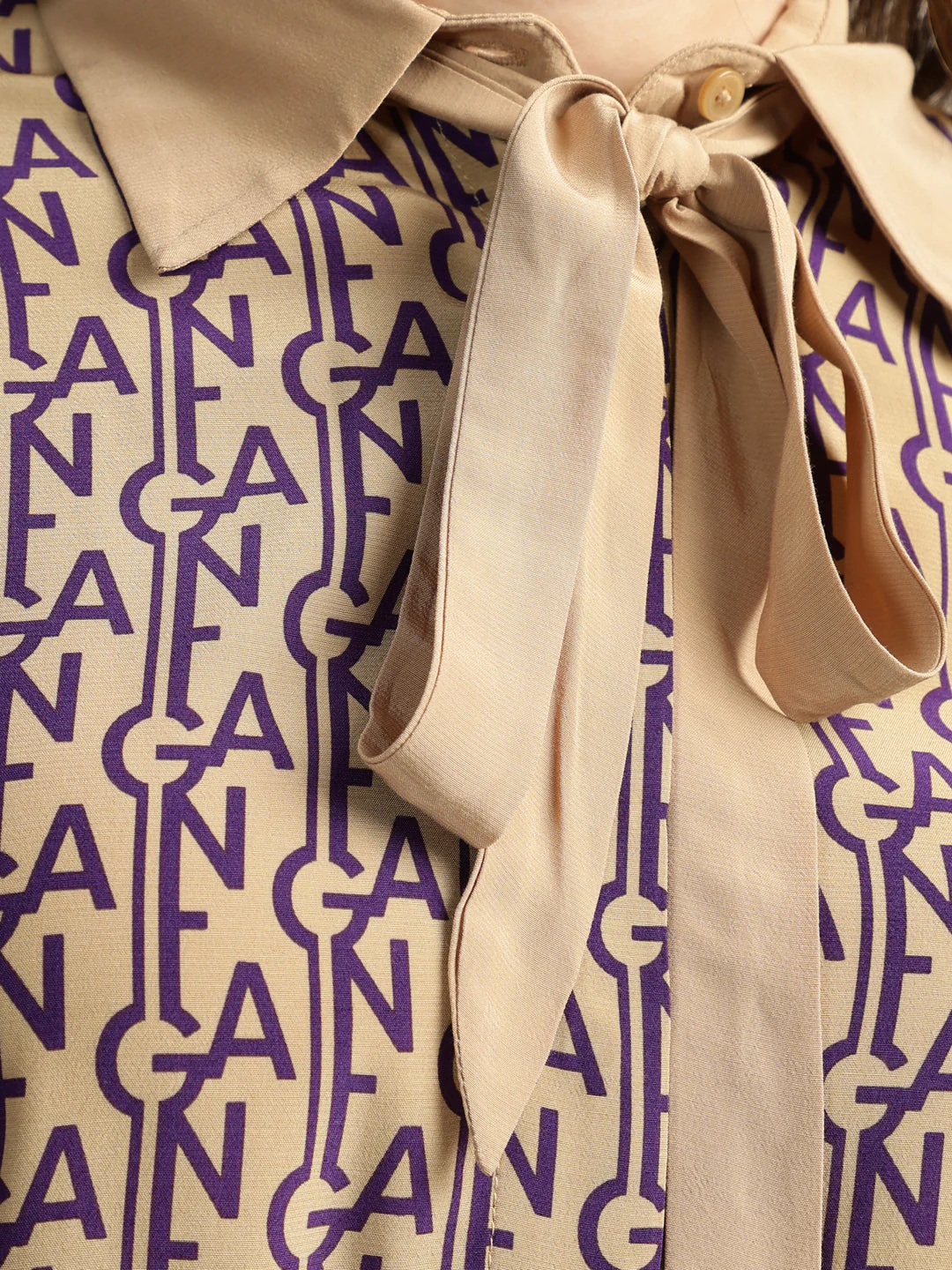Gant Women Beige Printed Spread Collar Full Sleeves Dress - Image 4