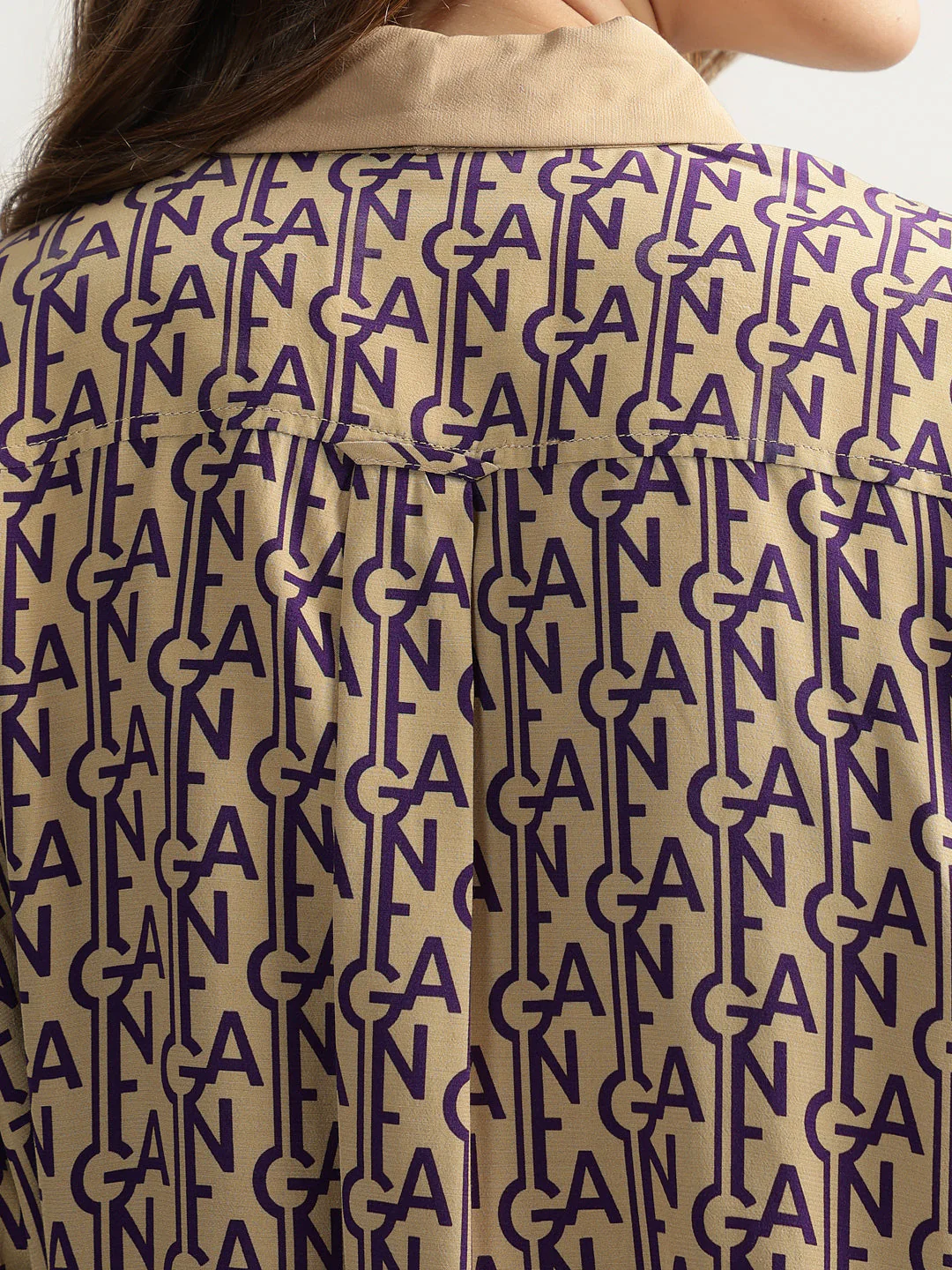 Gant Women Beige Printed Spread Collar Full Sleeves Dress - Image 5