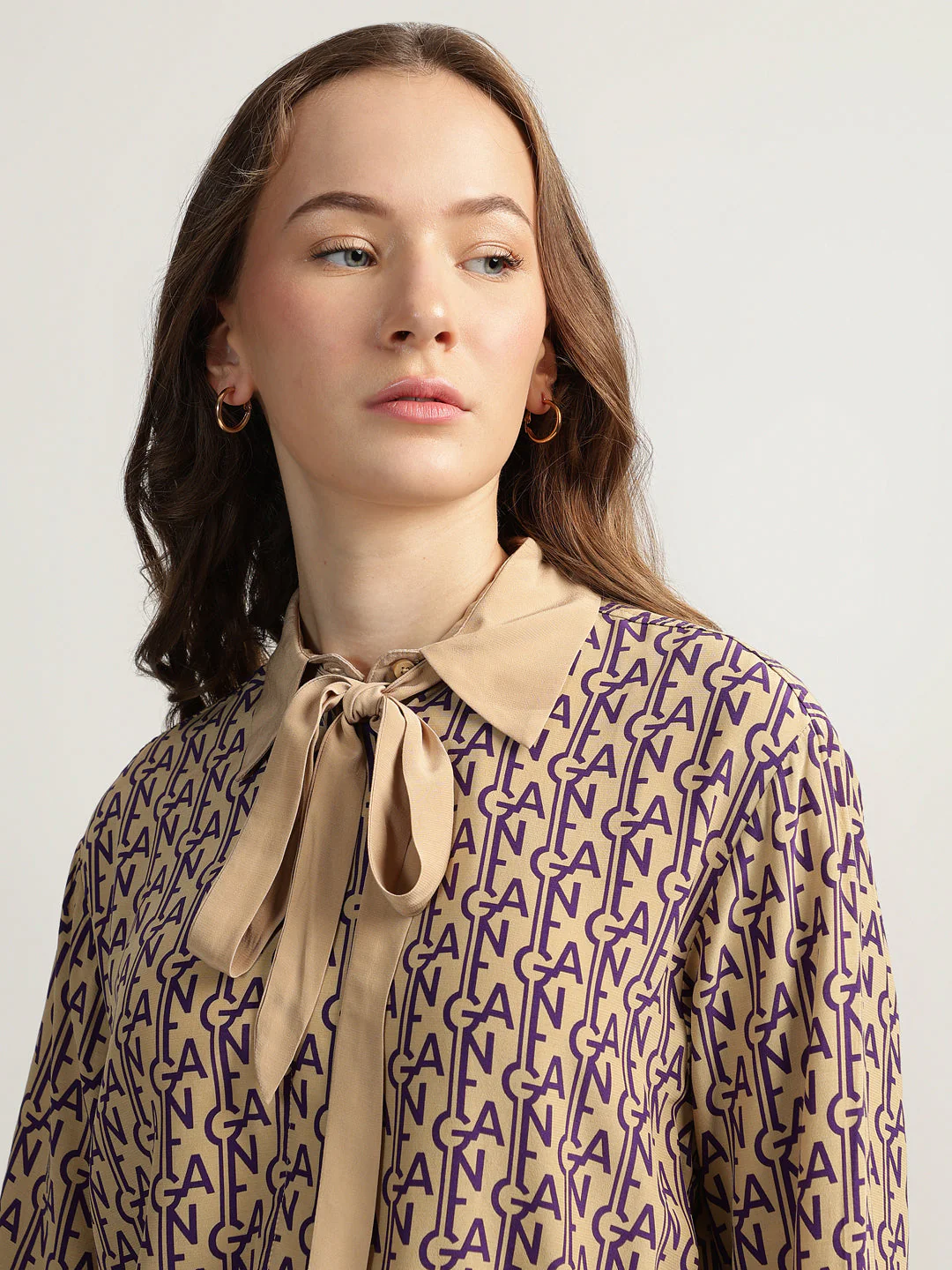 Gant Women Beige Printed Spread Collar Full Sleeves Dress - Image 6