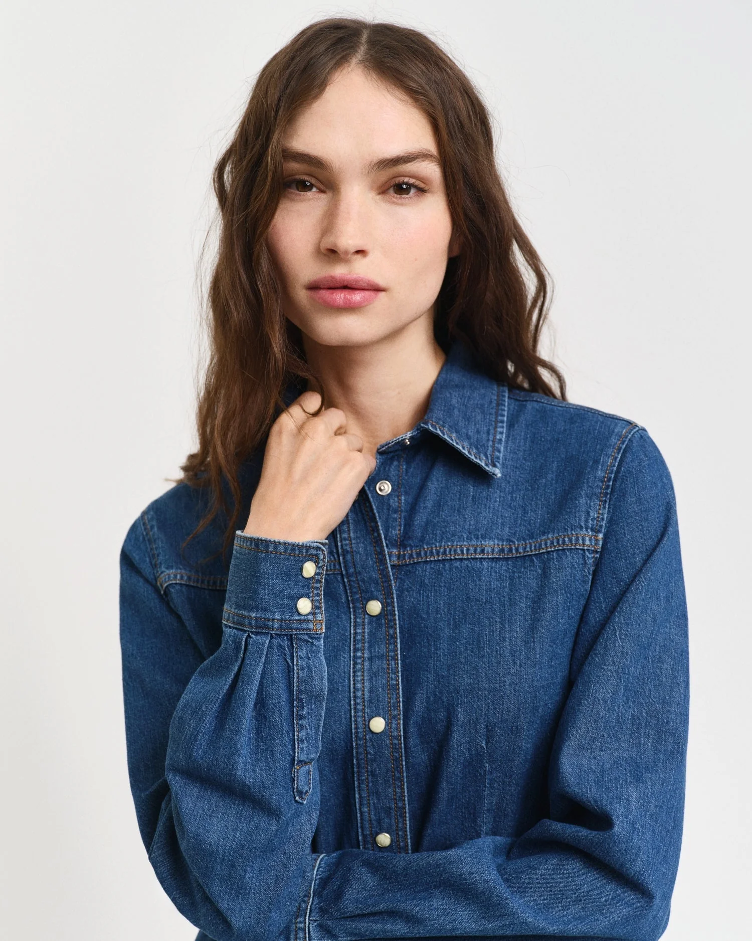 Gant Women Blue Solid Spread Collar Full Sleeves Shirt Dress - Image 7