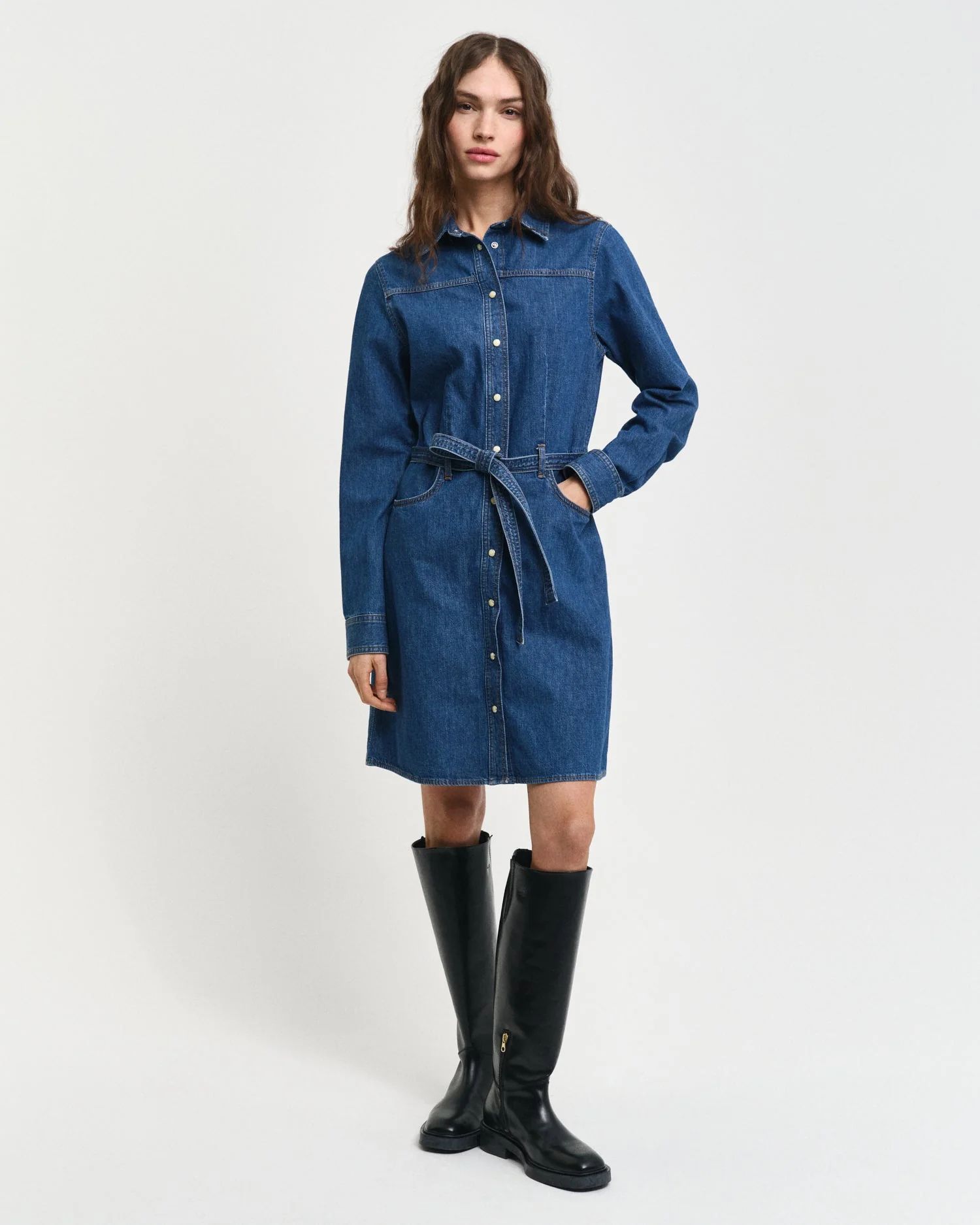 Gant Women Blue Solid Spread Collar Full Sleeves Shirt Dress - Image 8