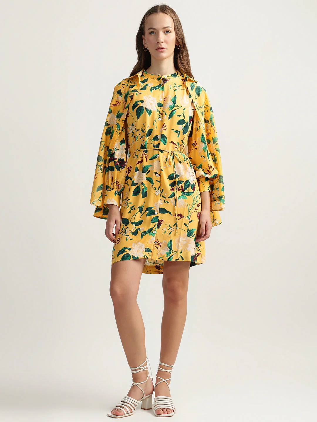 Gant Women Yellow Printed Band Collar Full Sleeves Shirt Dress - Image 3