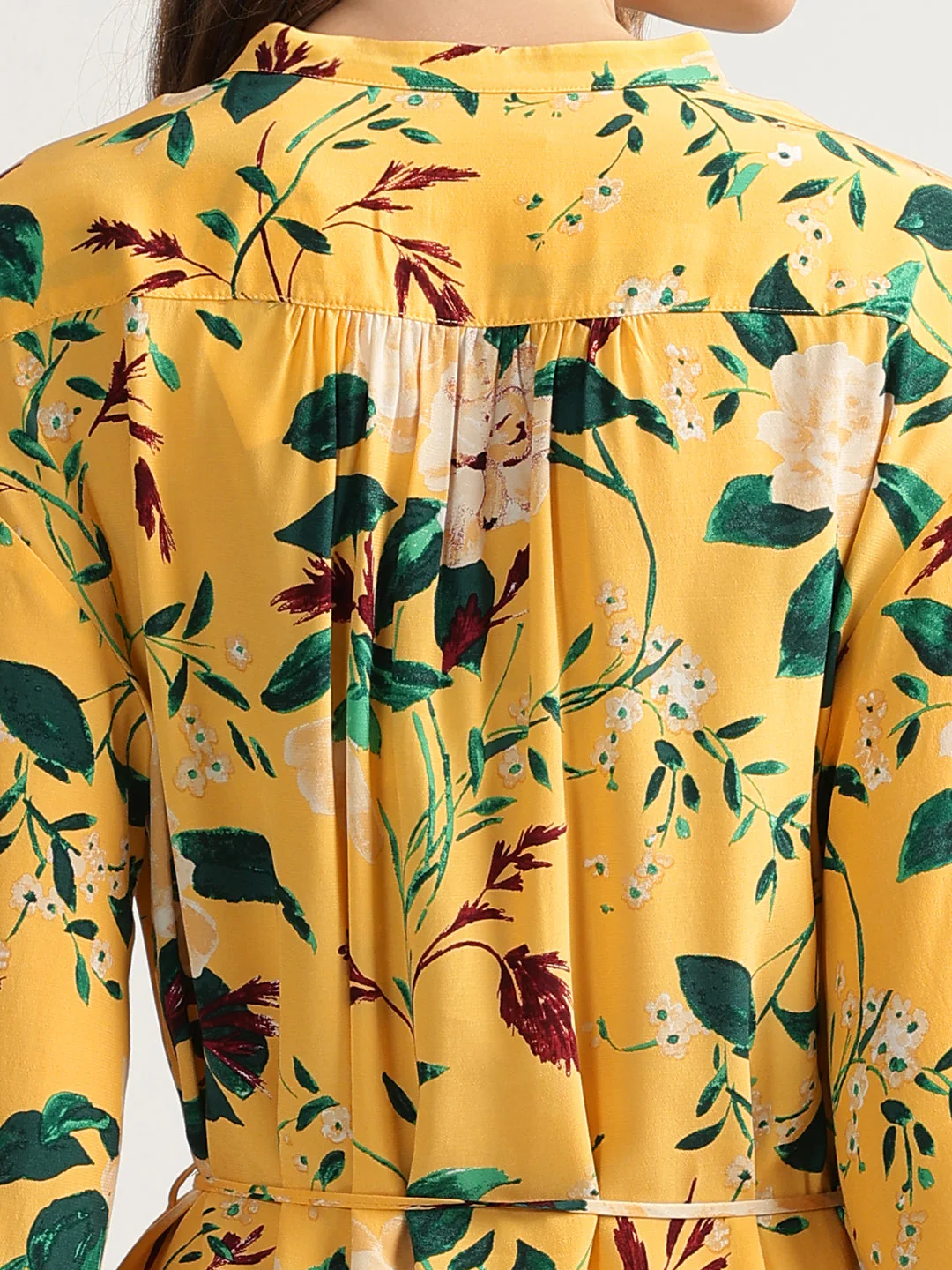 Gant Women Yellow Printed Band Collar Full Sleeves Shirt Dress - Image 5