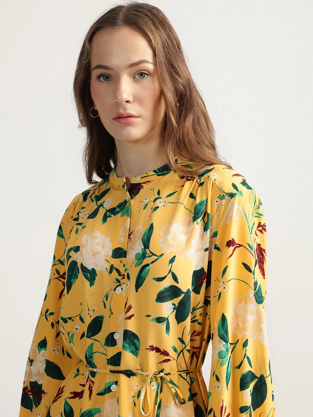 Gant Women Yellow Printed Band Collar Full Sleeves Shirt Dress - Image 6