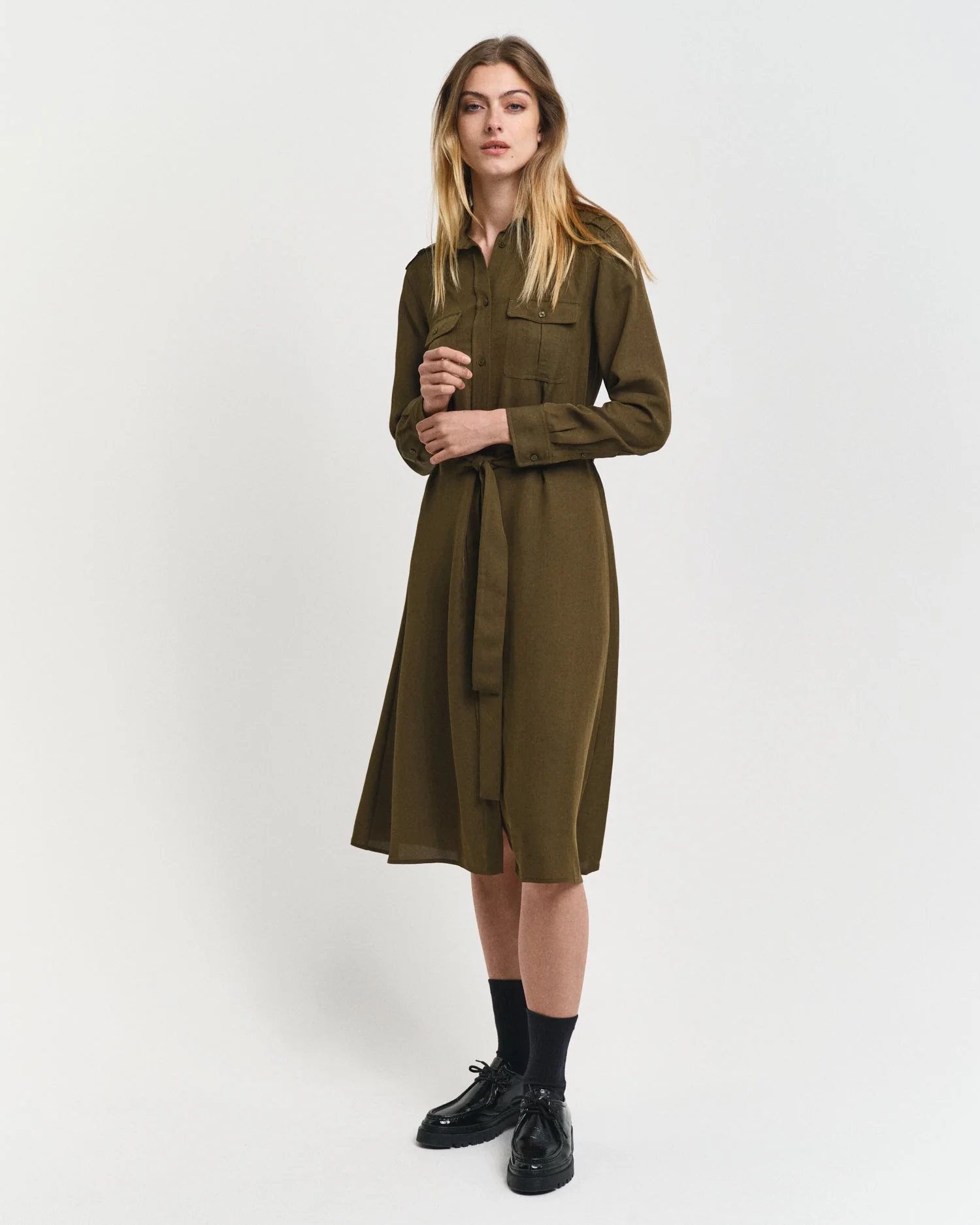 Gant Women Green Solid Spread Collar Full Sleeves Shirt Dress - Image 7