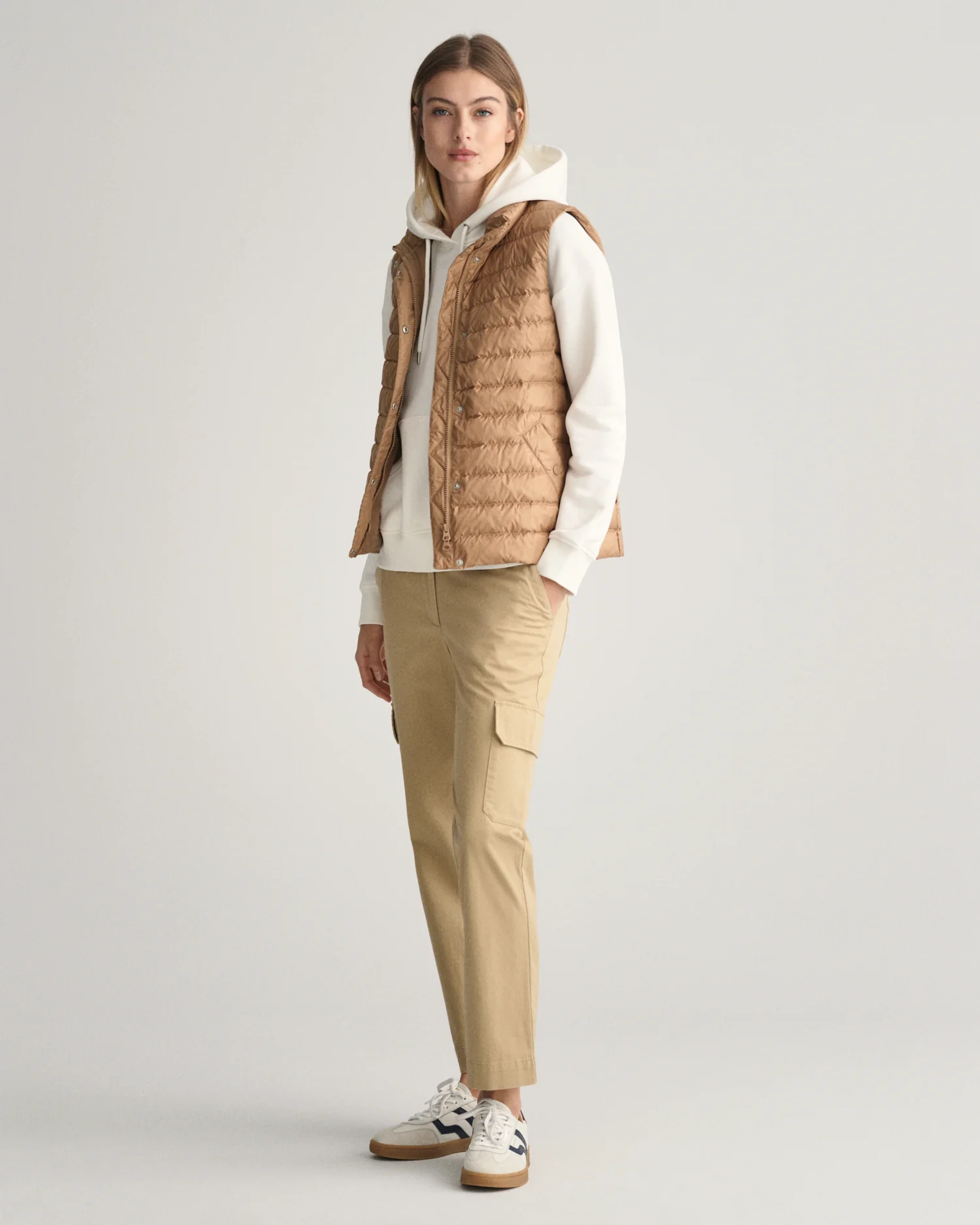 Gant Women Beige Solid Stand Collar Sleeveless Puffer Jacket - Image 4
