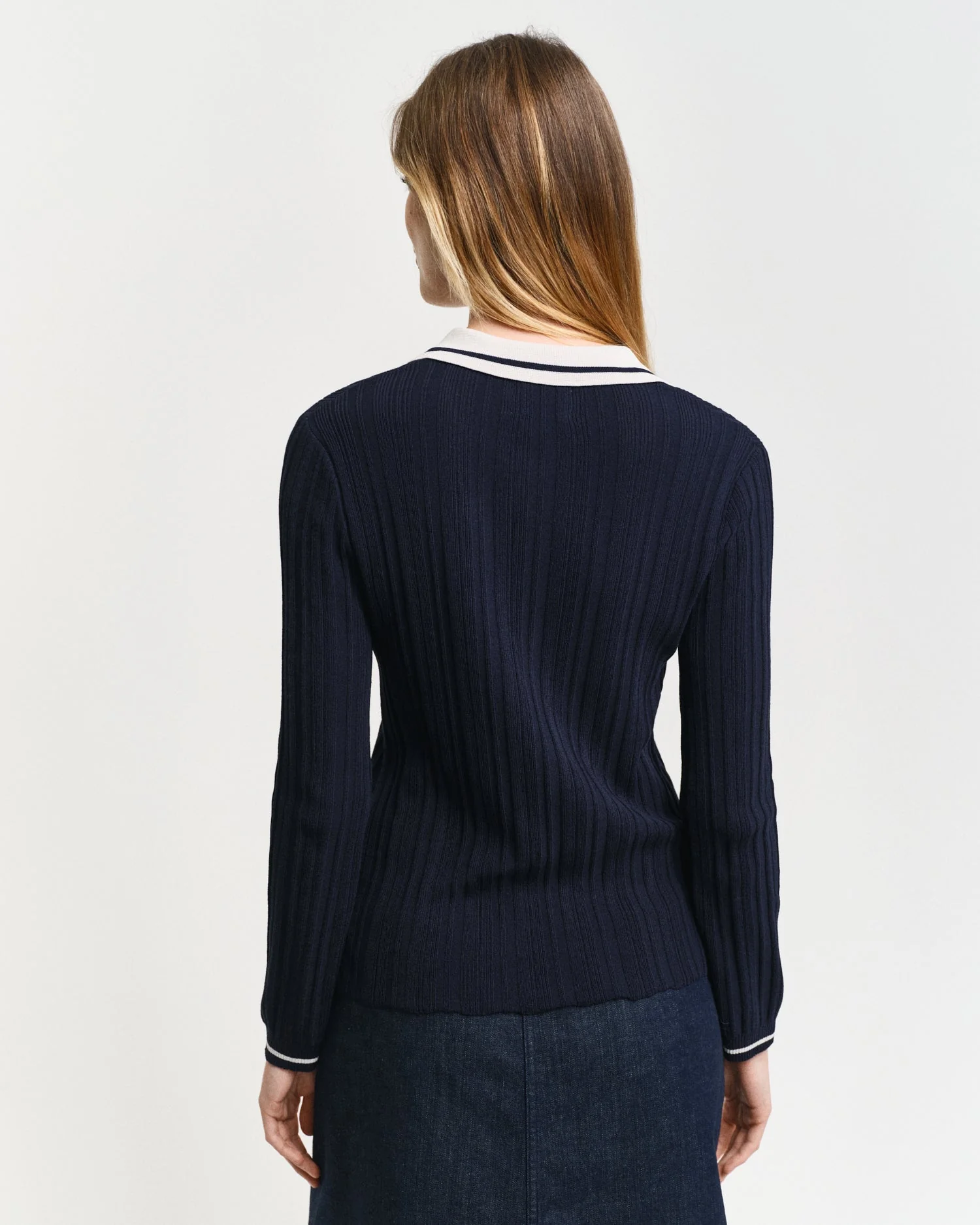 Gant Women Blue Solid Collared Full Sleeves Sweater - Image 2