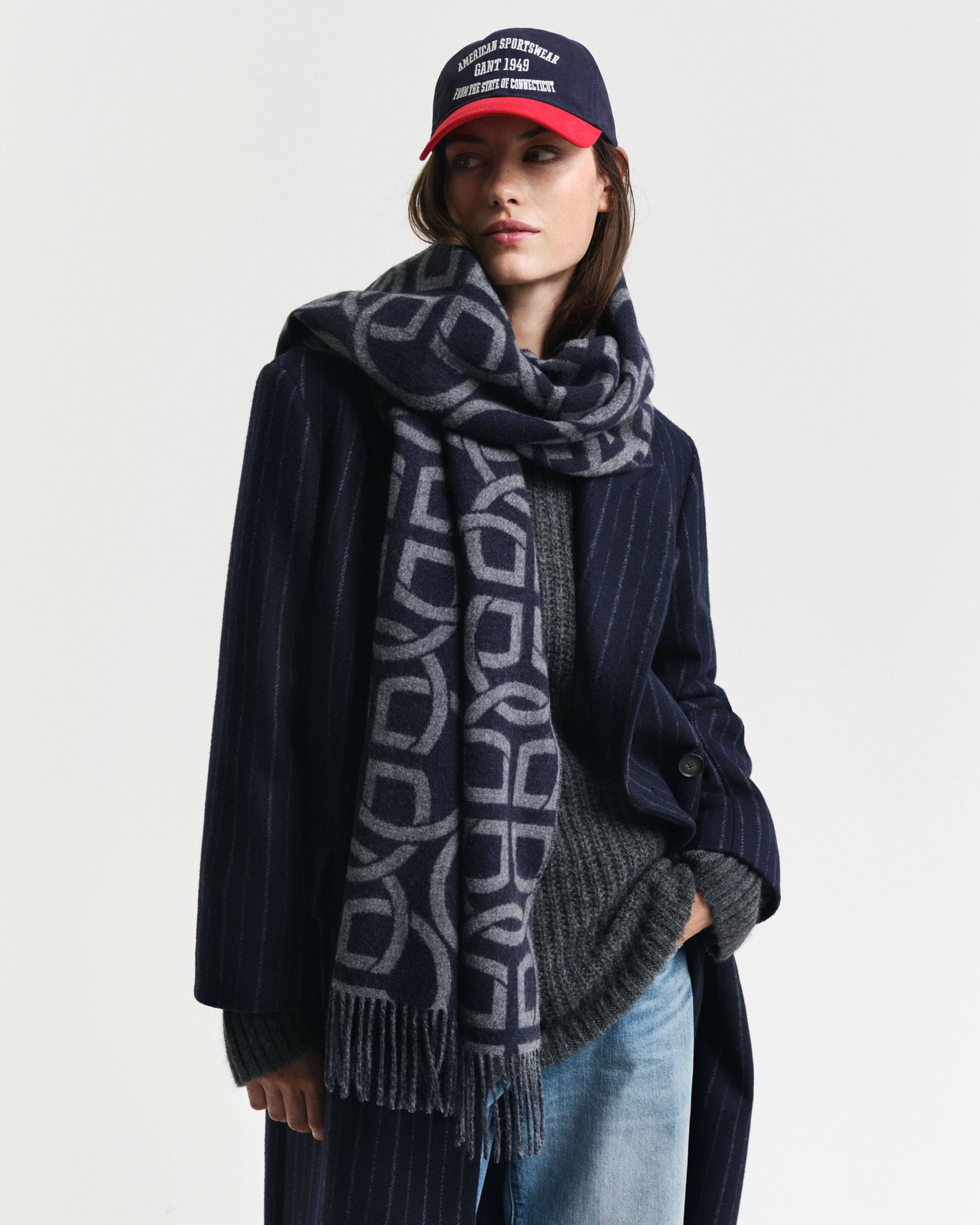 Gant Women Blue Printed Fringed Scarf - Image 4