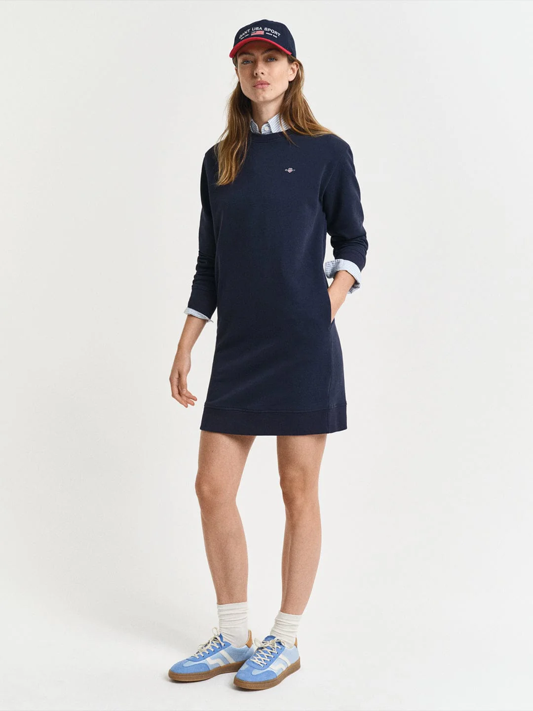 Gant Women Blue Solid Crew Neck Dress - Image 4