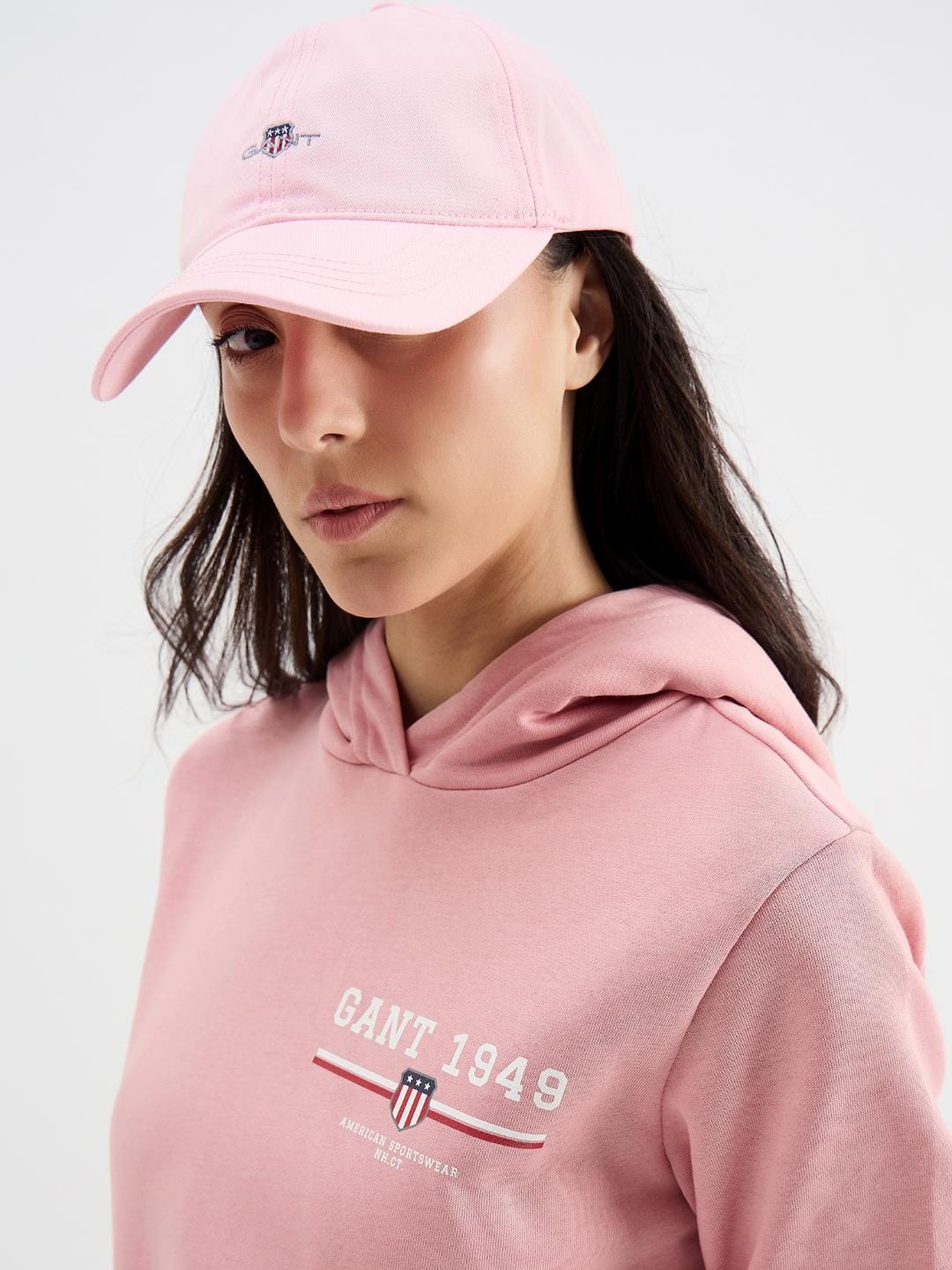 Gant Women Pink Solid Hooded Sweatshirt - Image 2