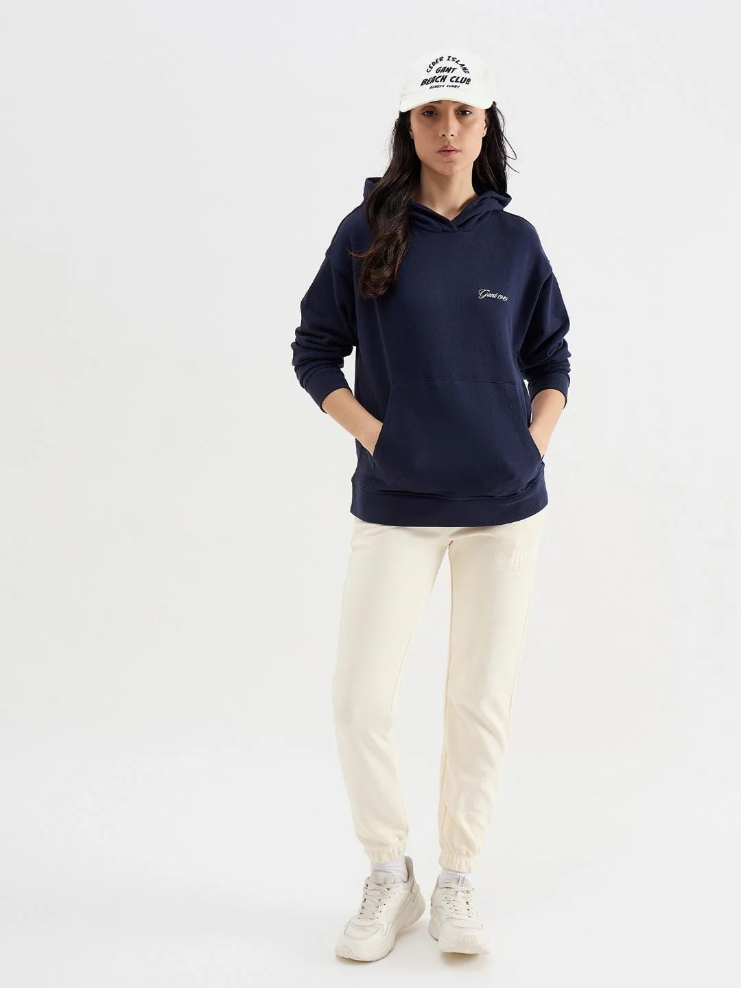 Gant Women Blue Melange Hooded Sweatshirt - Image 4
