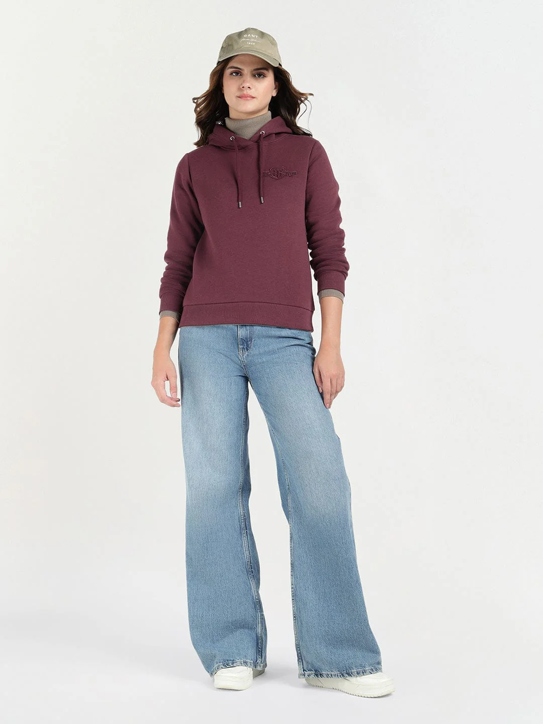 Gant Women Red Solid Hooded Sweatshirt - Image 2