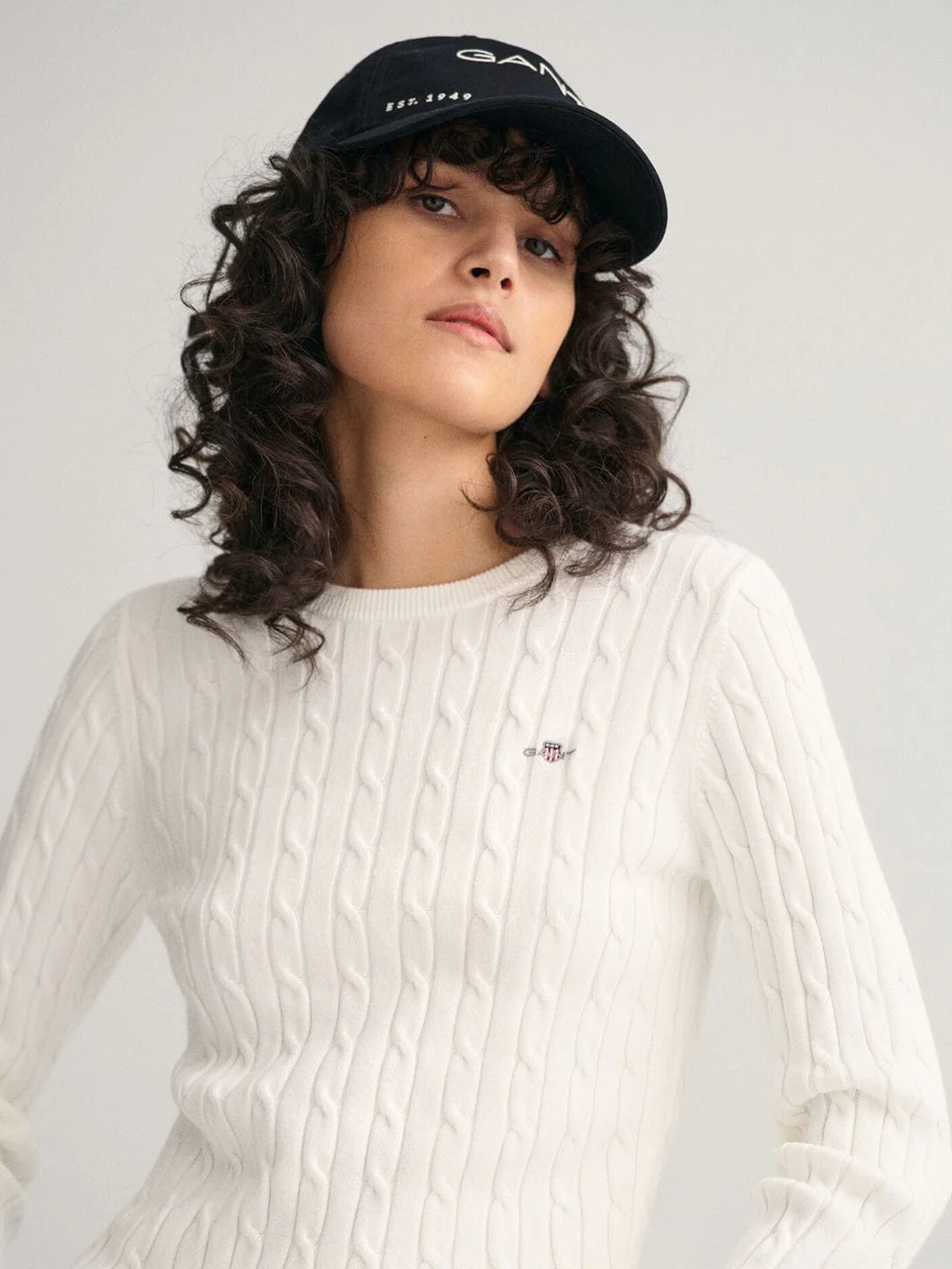 Gant Women White Solid Crew Neck Sweater - Image 2