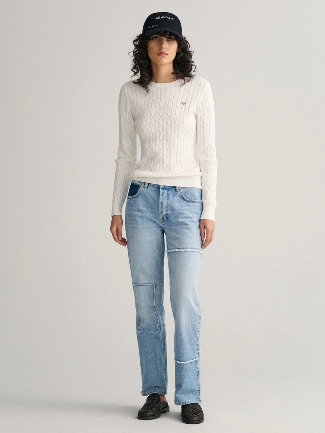 Gant Women White Solid Crew Neck Sweater - Image 3