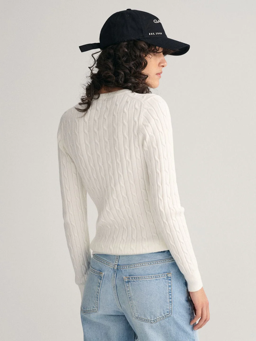 Gant Women White Solid Crew Neck Sweater - Image 4