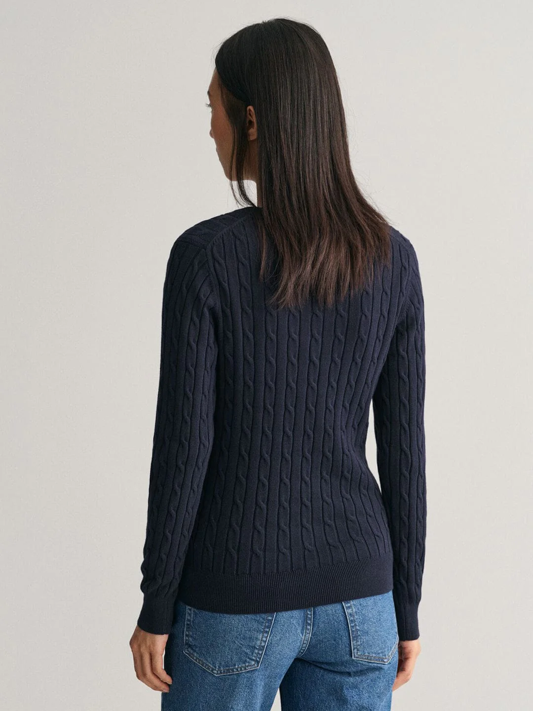 Gant Women Blue Solid V-Neck Sweater - Image 4