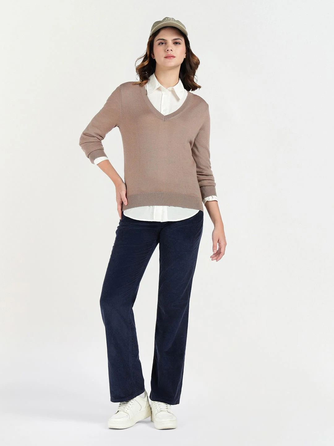 Gant Women Beige Solid V Neck Sweater - Image 2