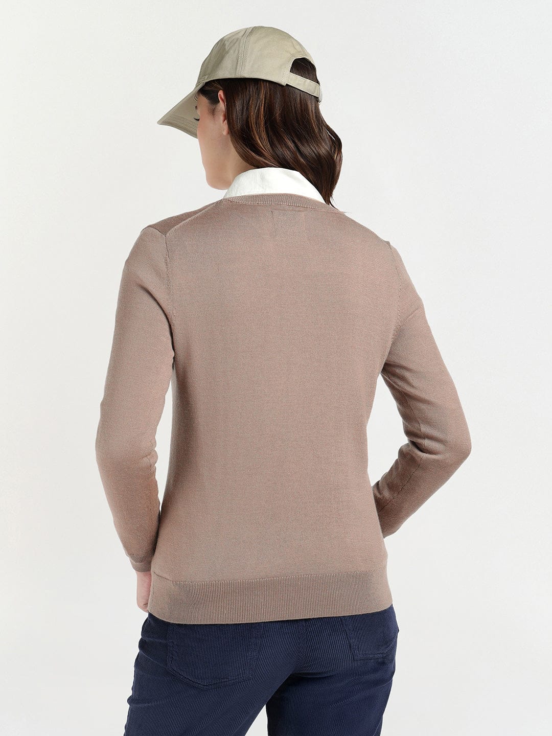 Gant Women Beige Solid V Neck Sweater - Image 3