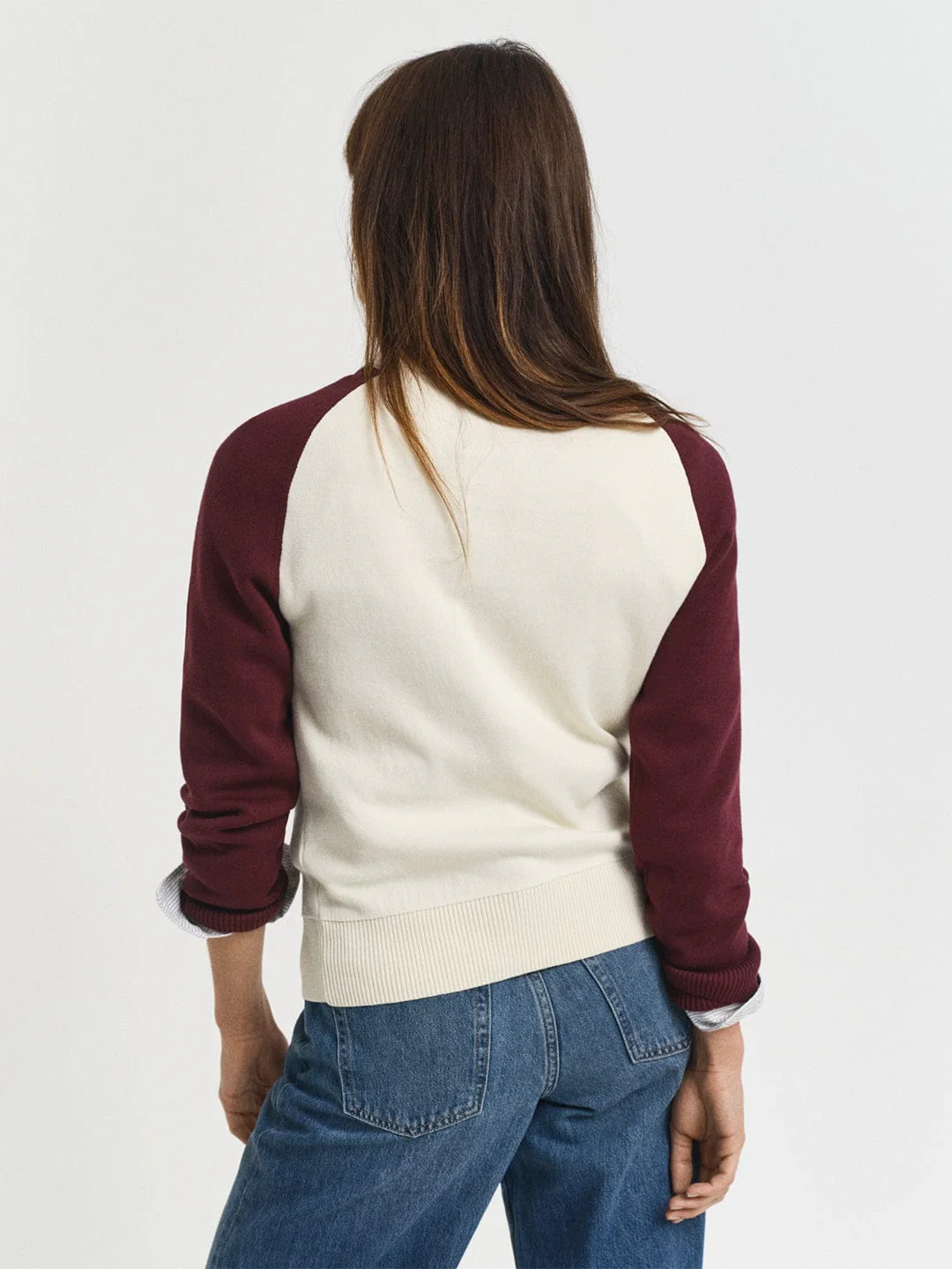 Gant Women Red Coloublocked Crew Neck Sweater - Image 3