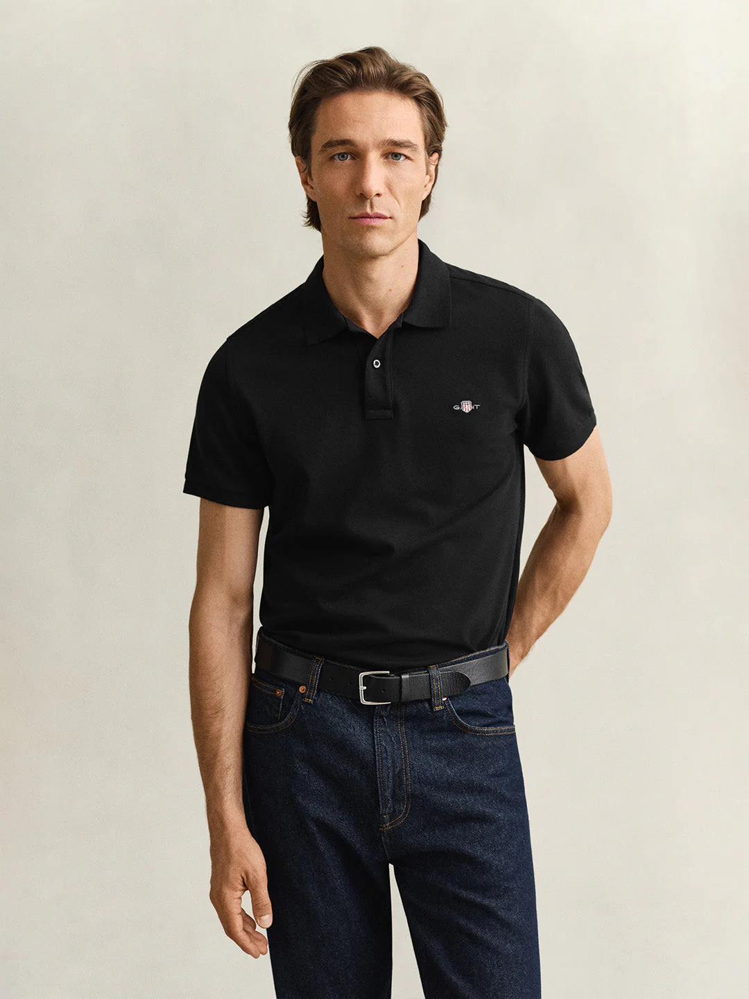 Gant Men Black Solid Regular Fit Polo T-Shirt