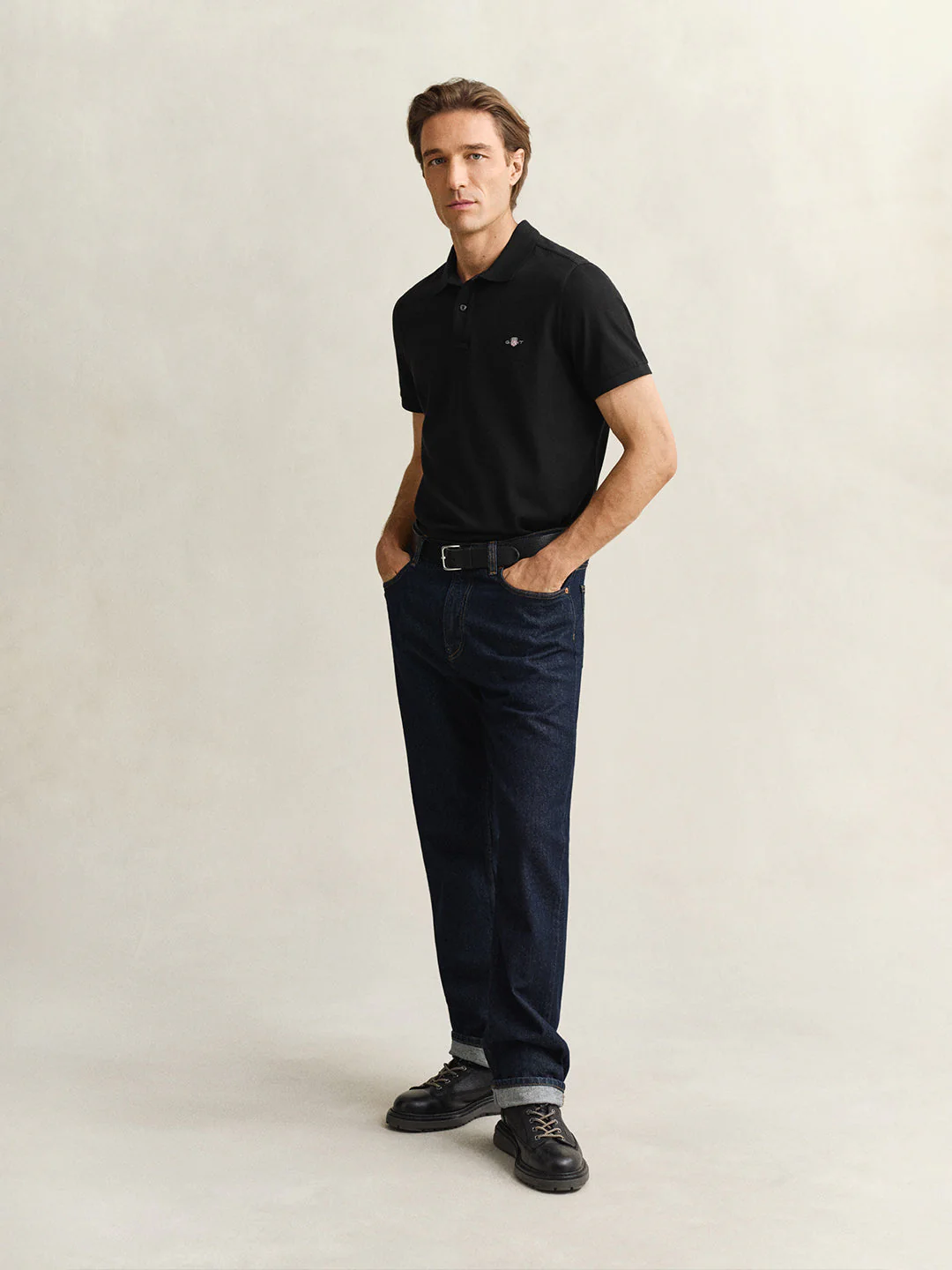 Gant Men Black Solid Regular Fit Polo T-Shirt - Image 3