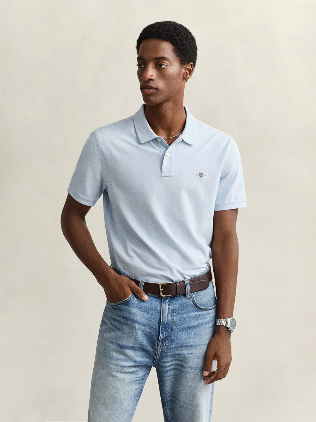 Gant Men Blue Solid Regular Fit Polo T-Shirt