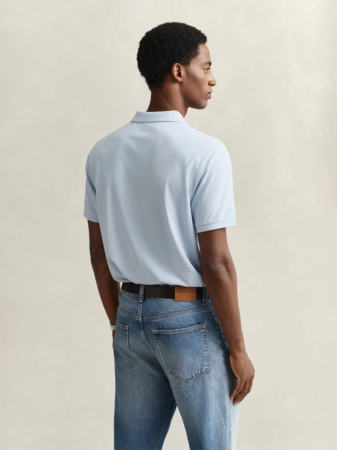 Gant Men Blue Solid Regular Fit Polo T-Shirt - Image 4