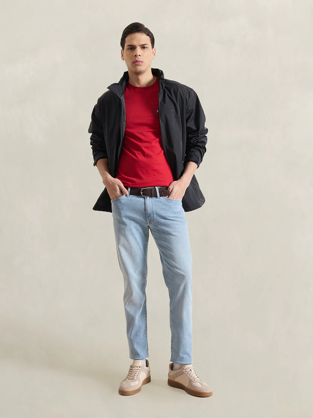 Gant Men Red Solid Regular Fit Pure Cotton T-Shirt - Image 4