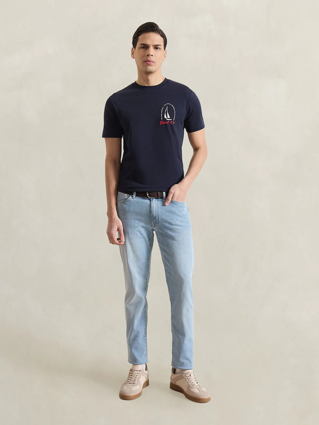 Gant Men Navy Blue Printed Regular Fit Pure Cotton T-Shirt - Image 4
