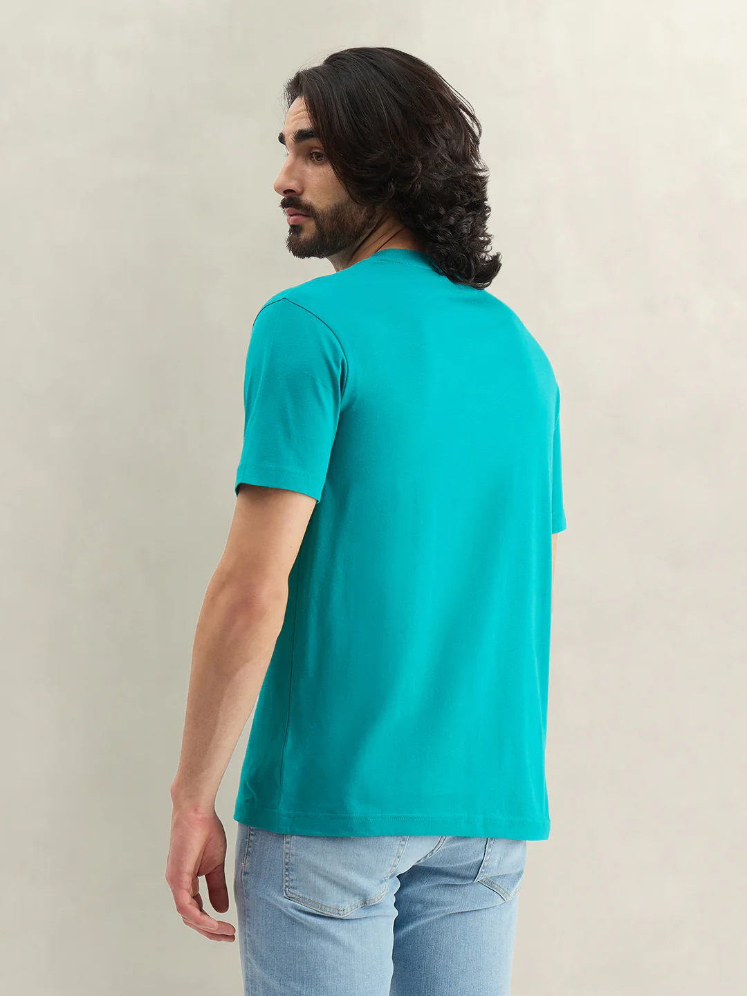 Gant Men Turquoise Solid Regular Fit Pure Cotton T-Shirt - Image 2