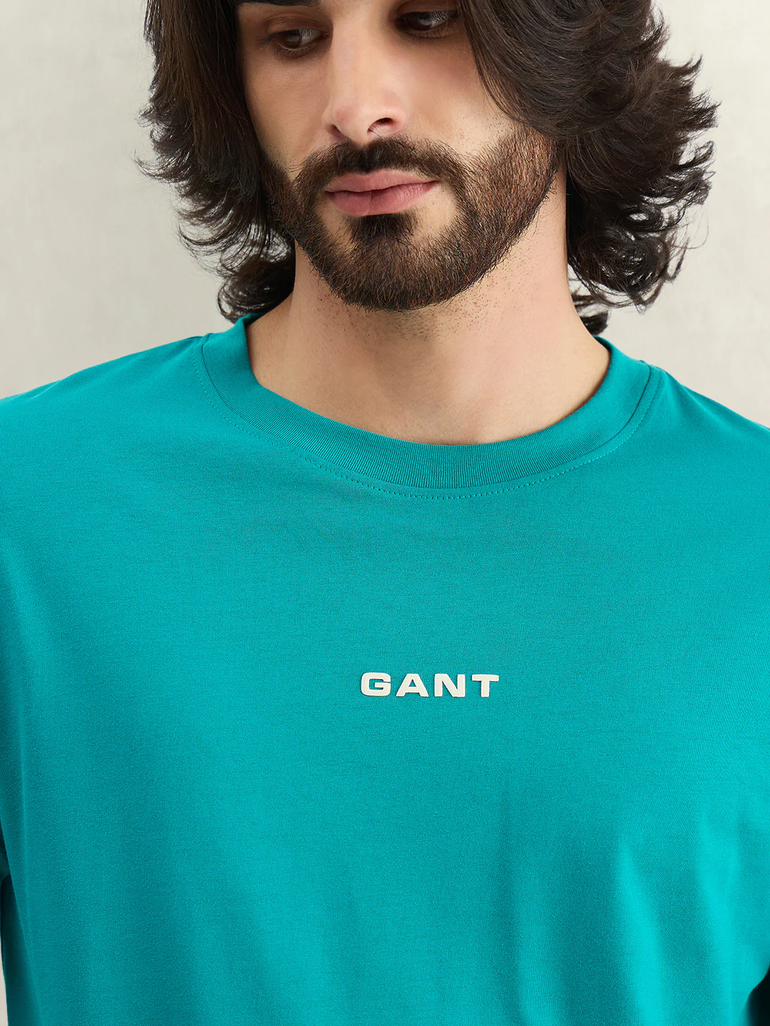 Gant Men Turquoise Solid Regular Fit Pure Cotton T-Shirt - Image 3