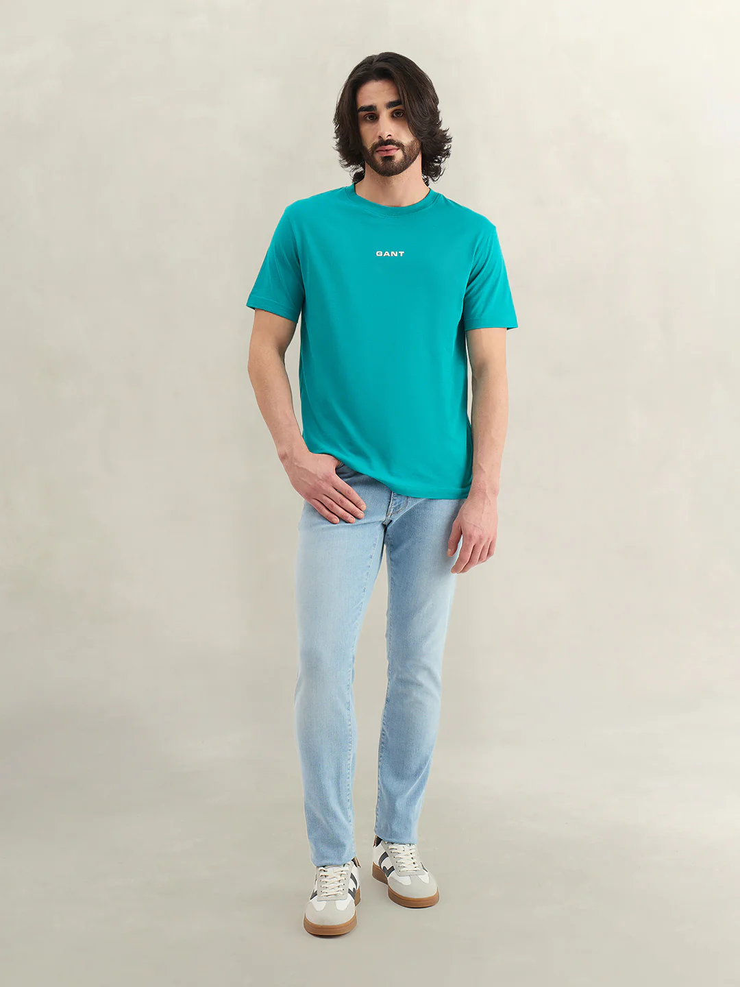 Gant Men Turquoise Solid Regular Fit Pure Cotton T-Shirt - Image 4