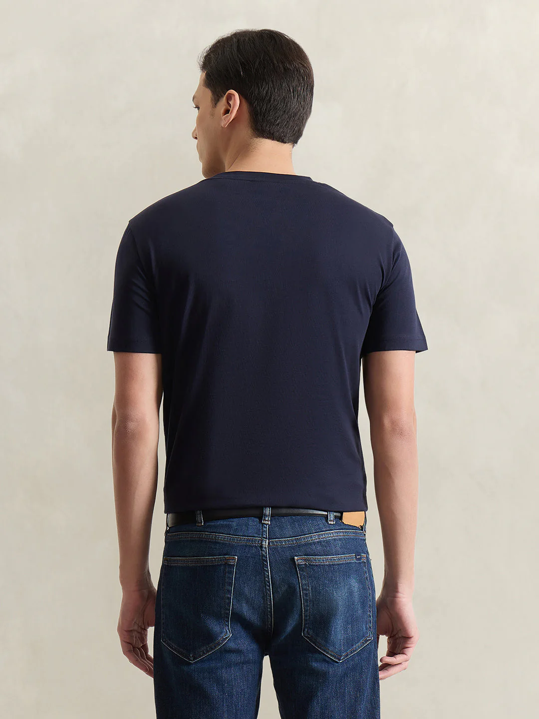 Gant Men Navy Blue Solid Regular Fit Pure Cotton T-Shirt - Image 2