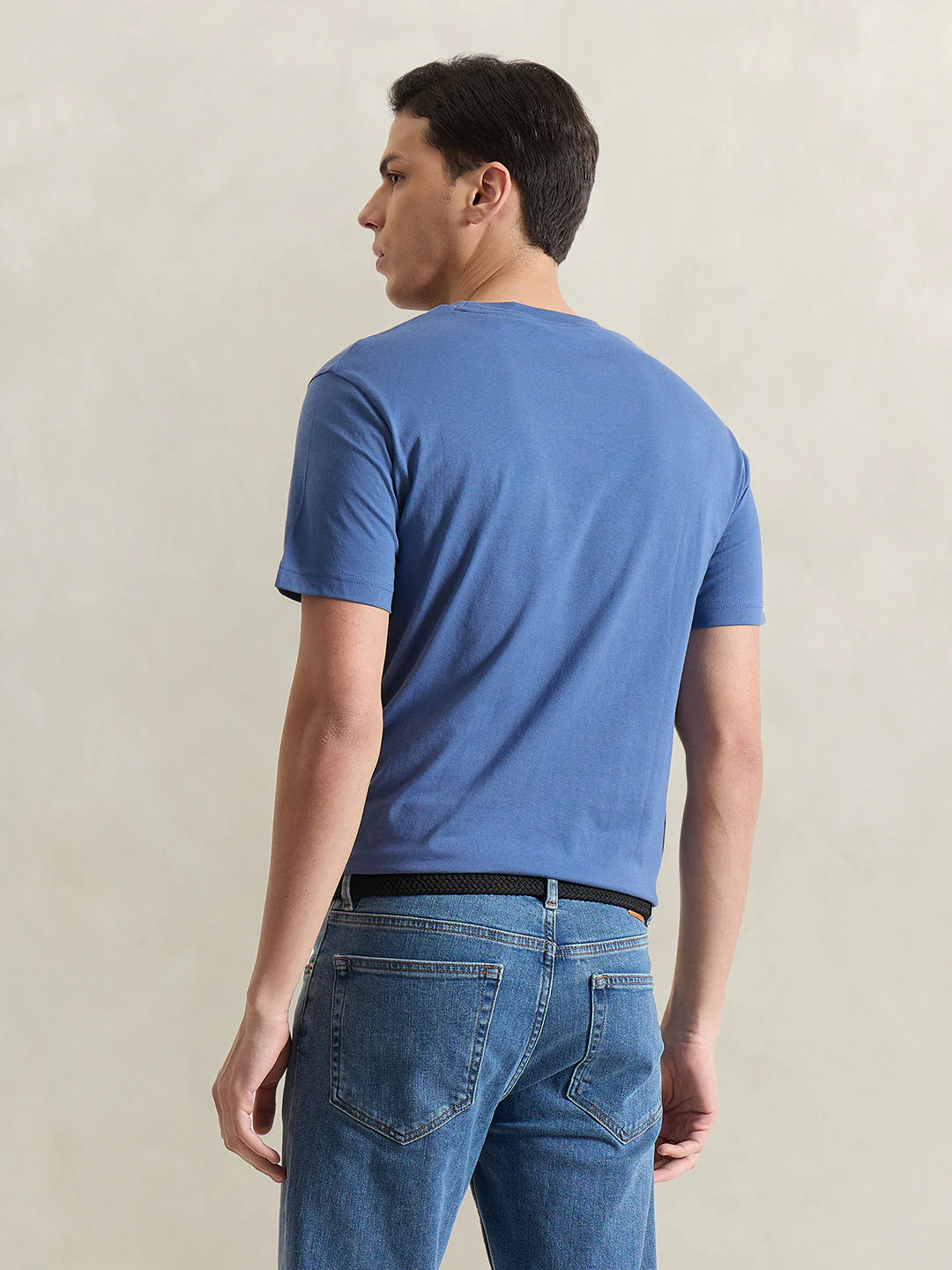Gant Men Blue Solid Regular Fit Pure Cotton T-Shirt - Image 2