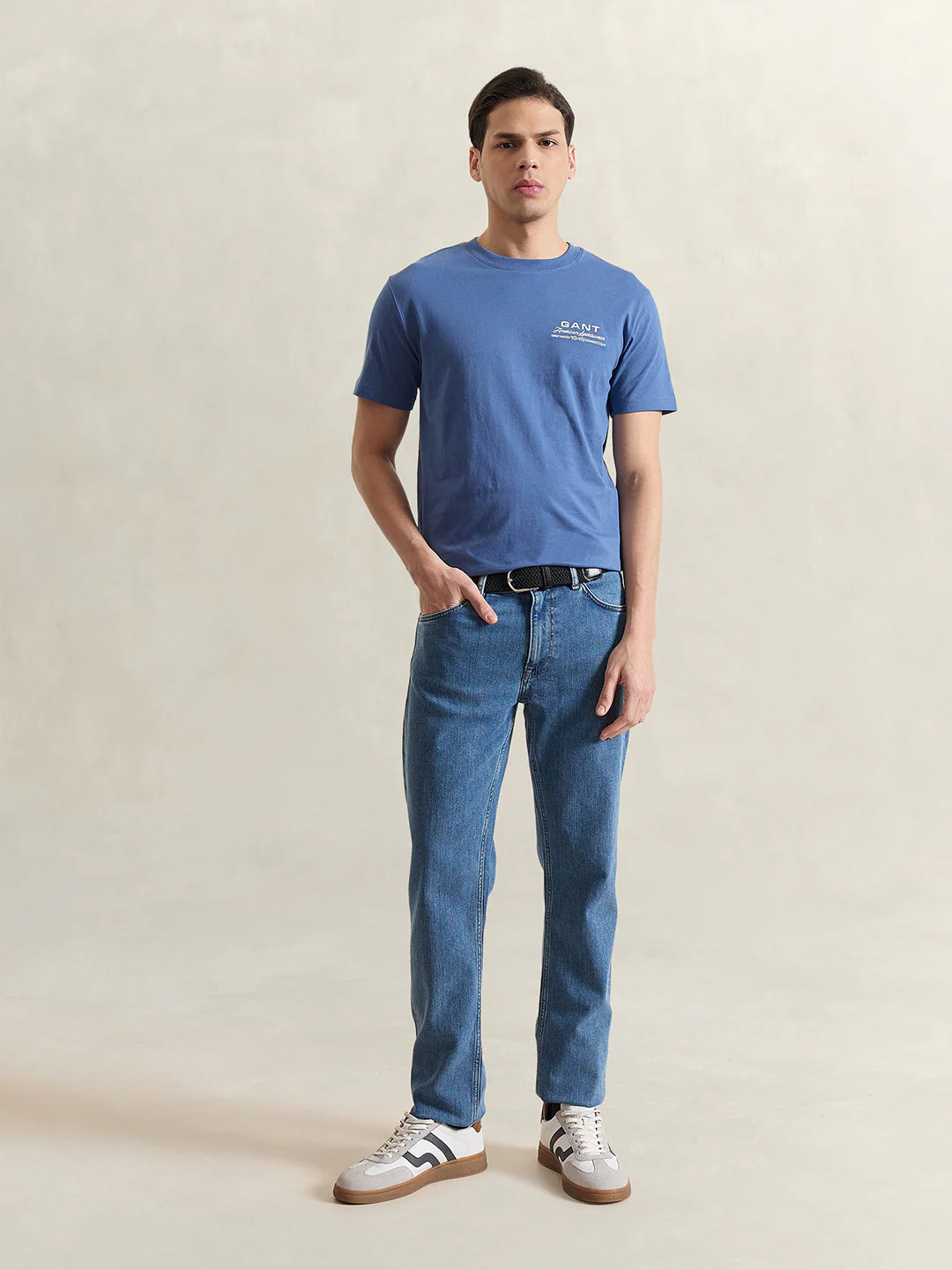 Gant Men Blue Solid Regular Fit Pure Cotton T-Shirt - Image 4