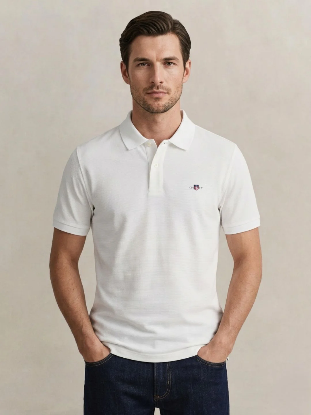 Gant Men White Solid Regular Fit Pure Cotton Polo T-Shirt