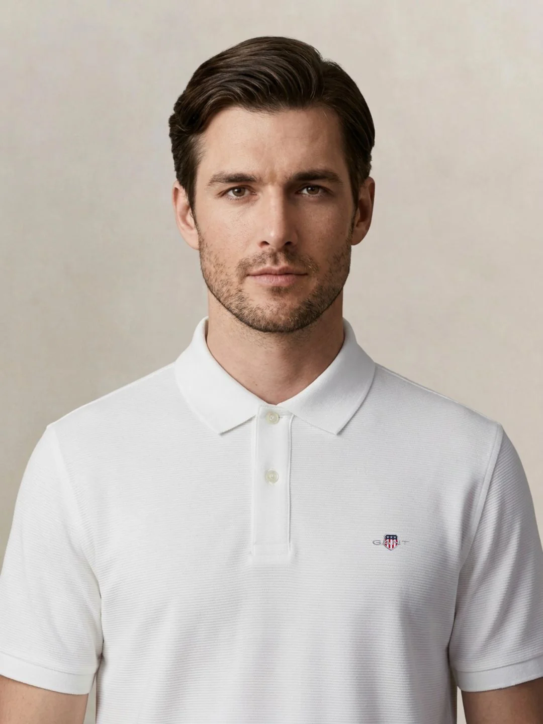 Gant Men White Solid Regular Fit Pure Cotton Polo T-Shirt - Image 2