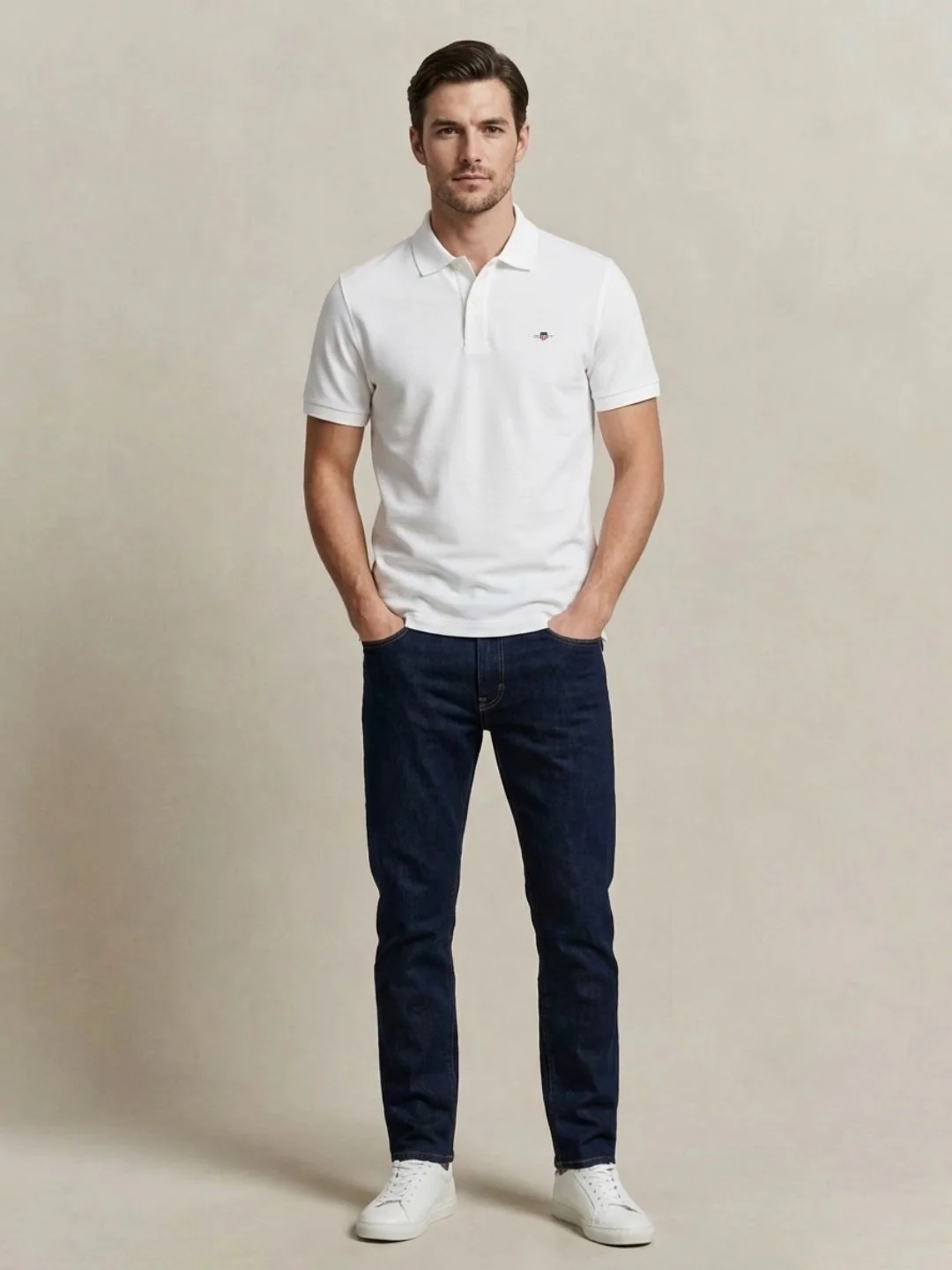 Gant Men White Solid Regular Fit Pure Cotton Polo T-Shirt - Image 4