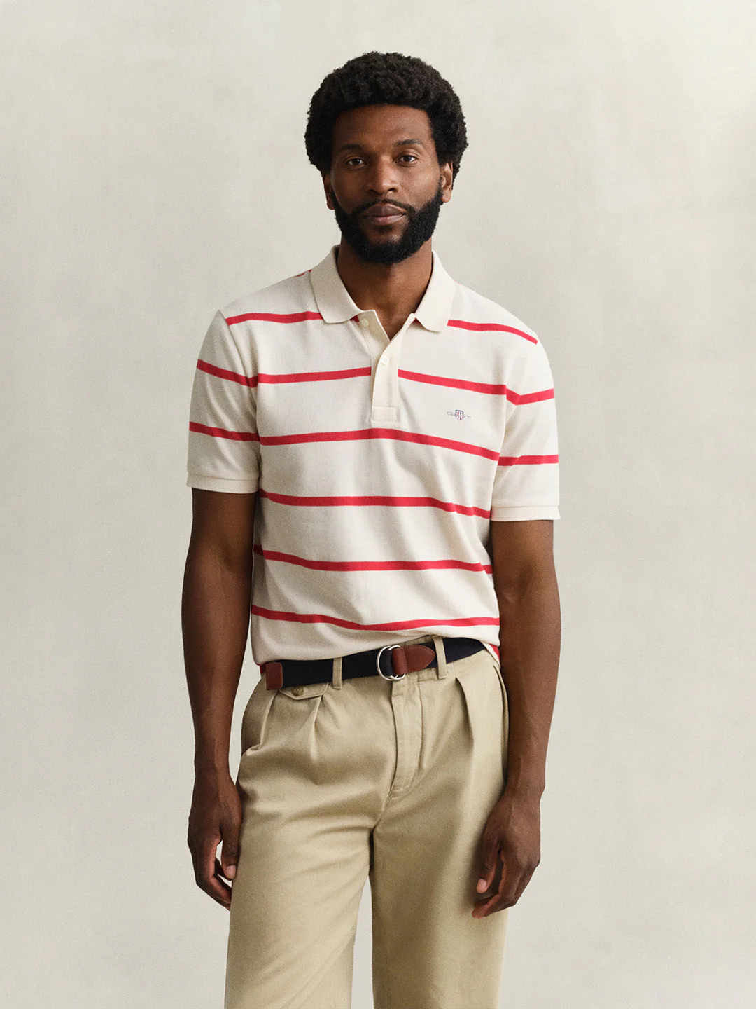 Gant Men Cream Striped Regular Fit Polo T-Shirt