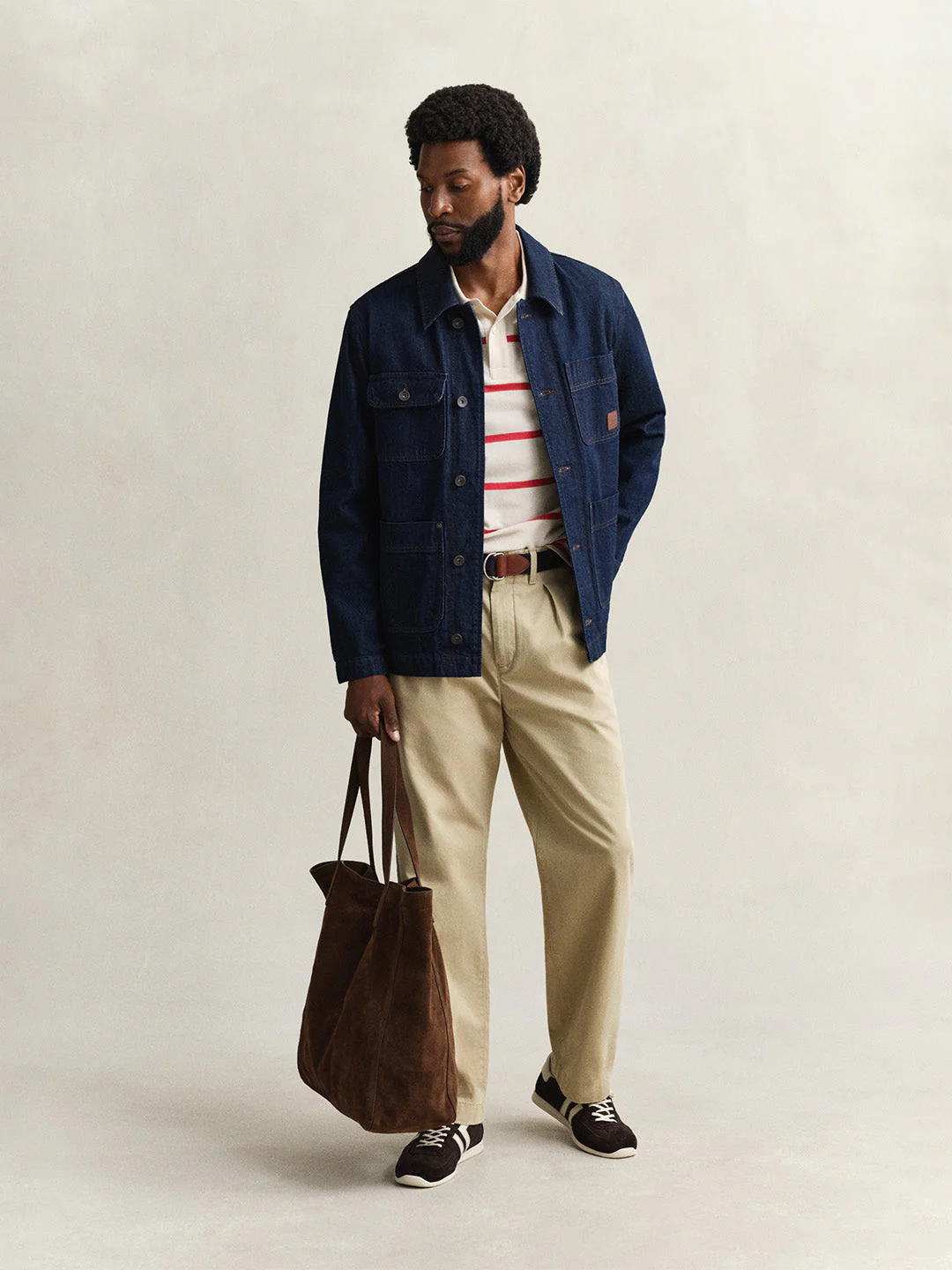 Gant Men Cream Striped Regular Fit Polo T-Shirt - Image 3