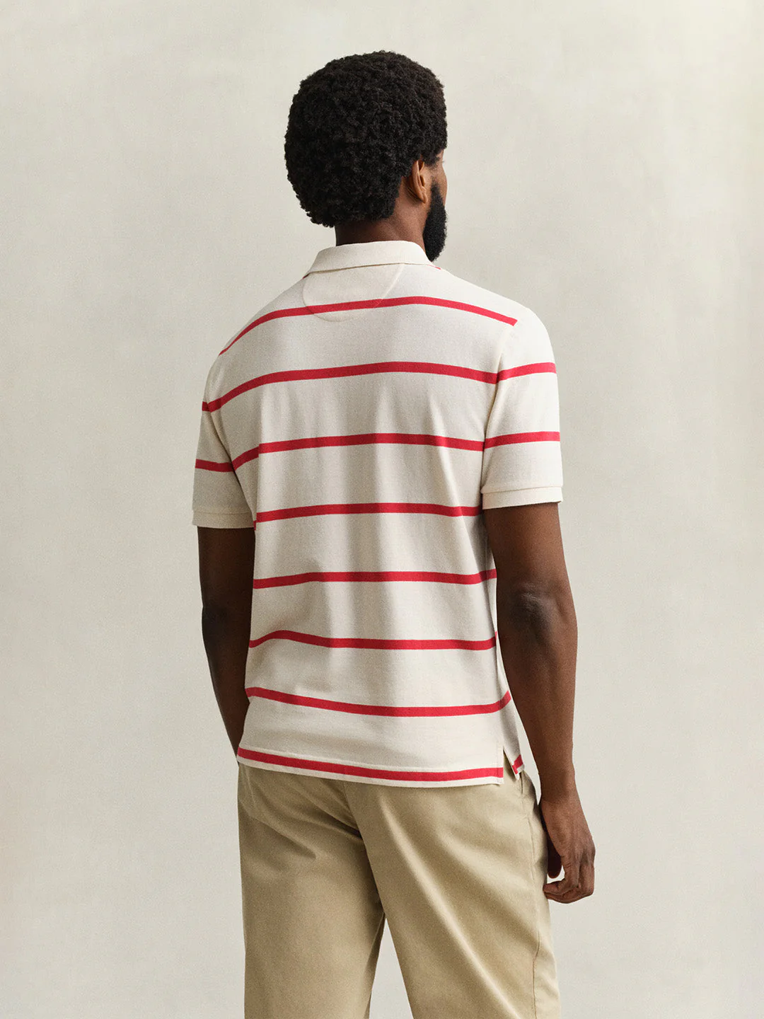 Gant Men Cream Striped Regular Fit Polo T-Shirt - Image 4