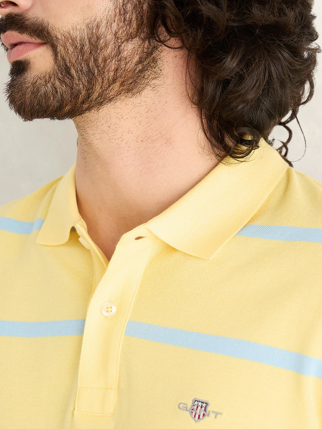 Gant Men Yellow Striped Regular Fit Polo T-Shirt - Image 4