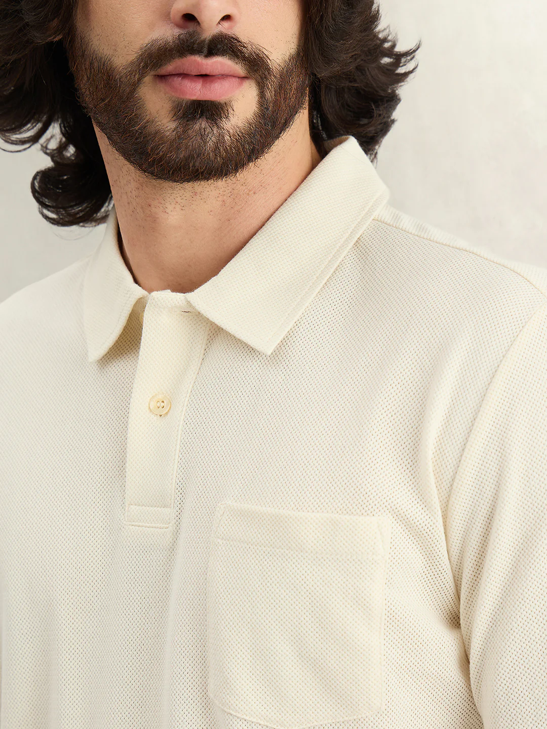 Gant Men Cream Self Design Regular Fit Polo T-Shirt - Image 2