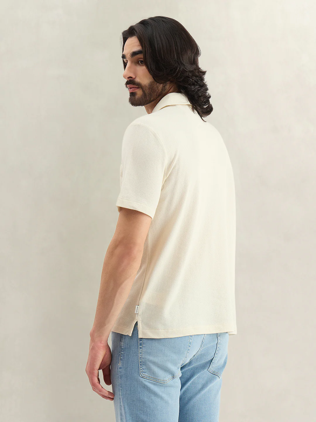 Gant Men Cream Self Design Regular Fit Polo T-Shirt - Image 3