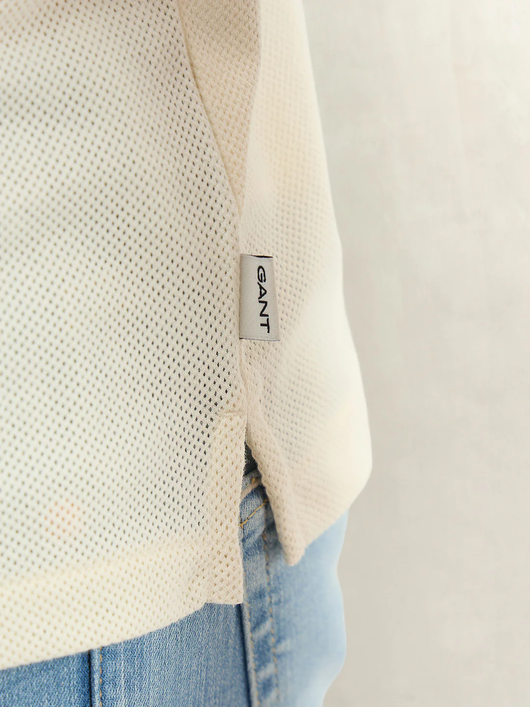 Gant Men Cream Self Design Regular Fit Polo T-Shirt - Image 5